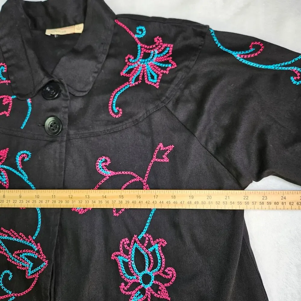 Choices Jacket Large Black Pink Floral Embroidered Rodeo Boho Cowgirl Western